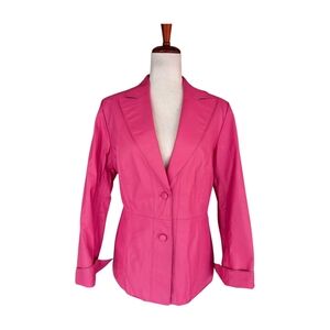 Pamela McCoy Pink Fitted Notched Lapel Leather Jacket Size Medium